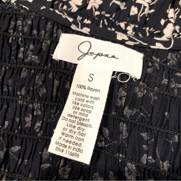 Japra Boho Peplum Black Floral Blouse Long Sleeve Top Shirt size Small Cottage - Picture 11 of 12